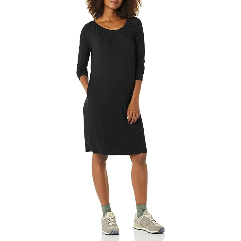 Amazon Essentials Gathered Neckline Black Maternity Dress Sz S